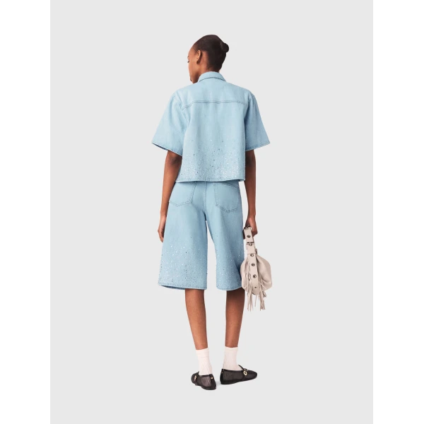 Maje Denim Shirt Parisian Accessible Luxury Clothing at Coveti