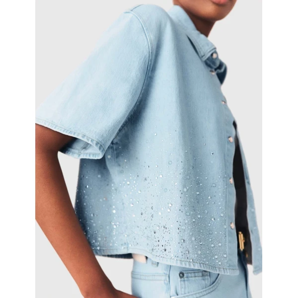 Maje Denim Shirt Parisian Accessible Luxury Clothing at Coveti
