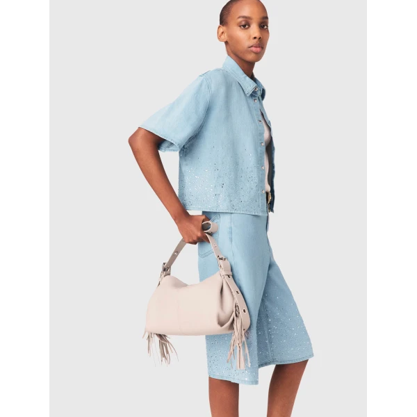 Maje Denim Shirt Parisian Accessible Luxury Clothing at Coveti