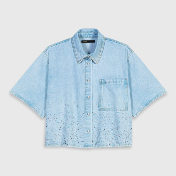Maje Denim Shirt Parisian Accessible Luxury Clothing at Coveti