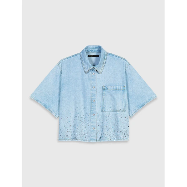 Maje Denim Shirt Parisian Accessible Luxury Clothing at Coveti