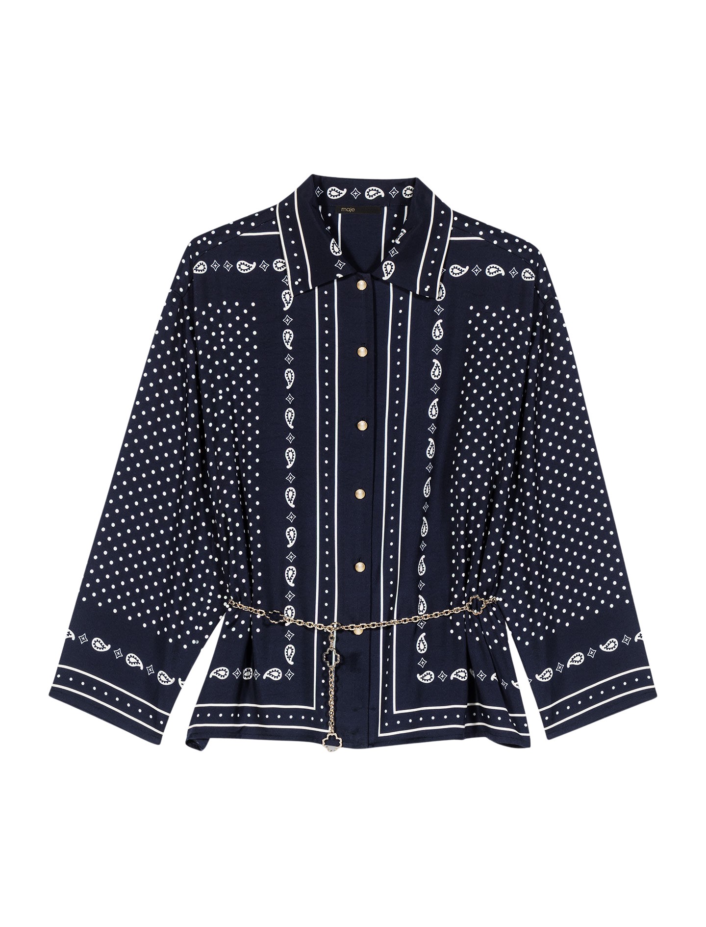 Maje-Flowing-Printed-Shirt42409_nobg Maje Shirt Parisian Accessible Luxury Clothing at Coveti