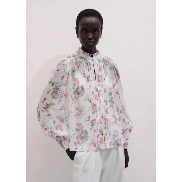 Me and Em Balloon Sleeve Blouse
Matte Silk Crepe Top, view 2