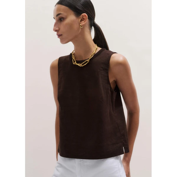Me and Em Crochet Trim Crop Top
Crease-Less Linen Top, view 5