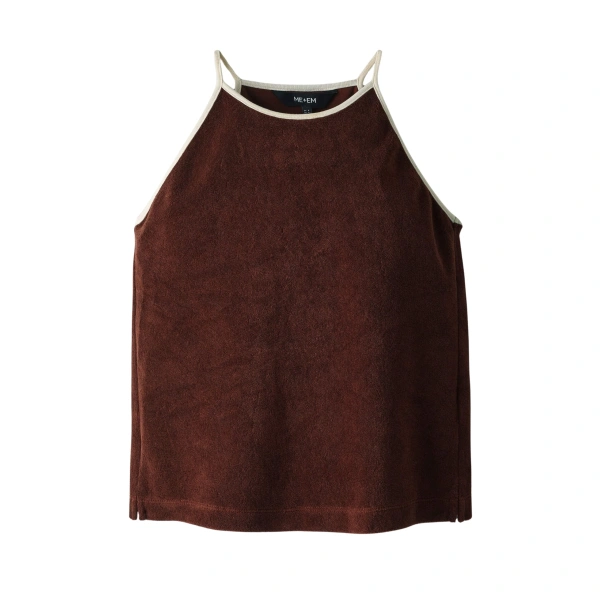 Halterneck Top Toweling Jersey in Brown