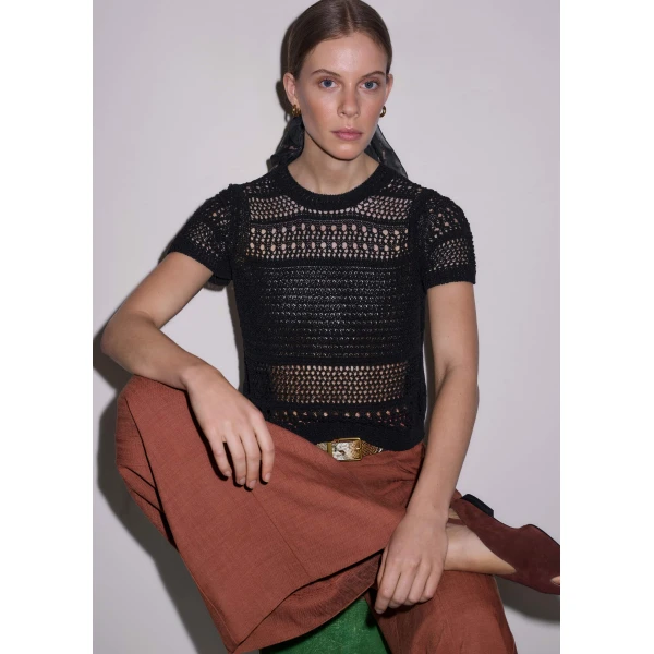 Me and Em Open-Stitch Baby Tee
Textured Sheer Knit, view 2