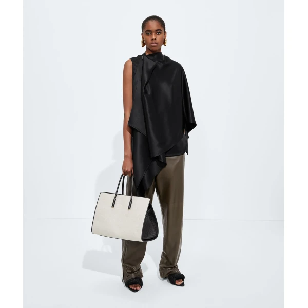 Khaite Women's Barbara Tote in Natural/espresso - Multicolour Totes & Top-Handle Bags - The Lotus Tote Bag - Shop at Coveti