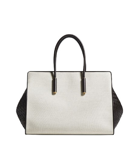 Khaite Women's Barbara Tote in Natural/espresso - Multicolour Totes & Top-Handle Bags - The Lotus Tote Bag - Shop at Coveti