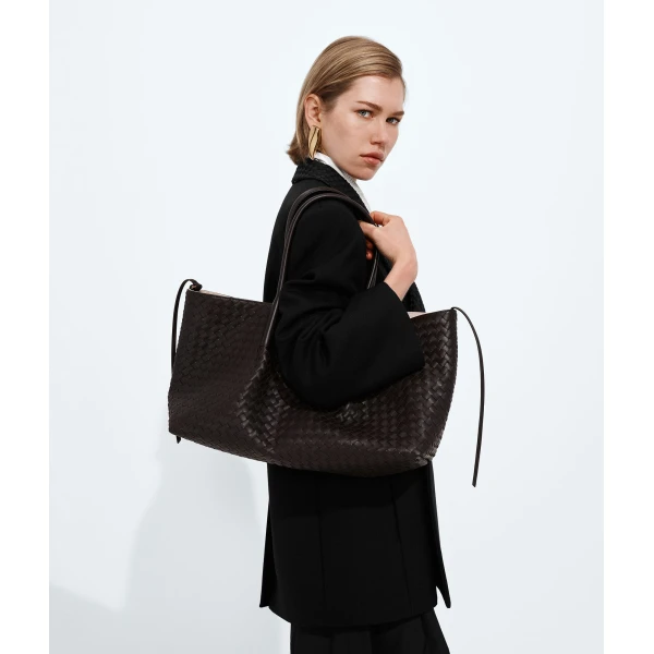 Khaite Women's Large Pinacoteca in Espresso/ecru - Multicolour Totes & Top-Handle Bags - The Lotus Tote Bag - Shop at Coveti
