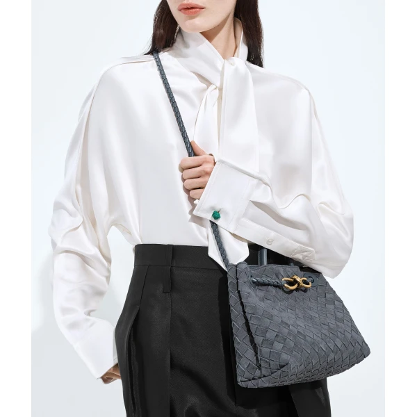 Khaite Women's Small Andiamo in Cloudy indigo/gravel - Multicolour Totes & Top-Handle Bags - The Lotus Tote Bag - Shop at Coveti
