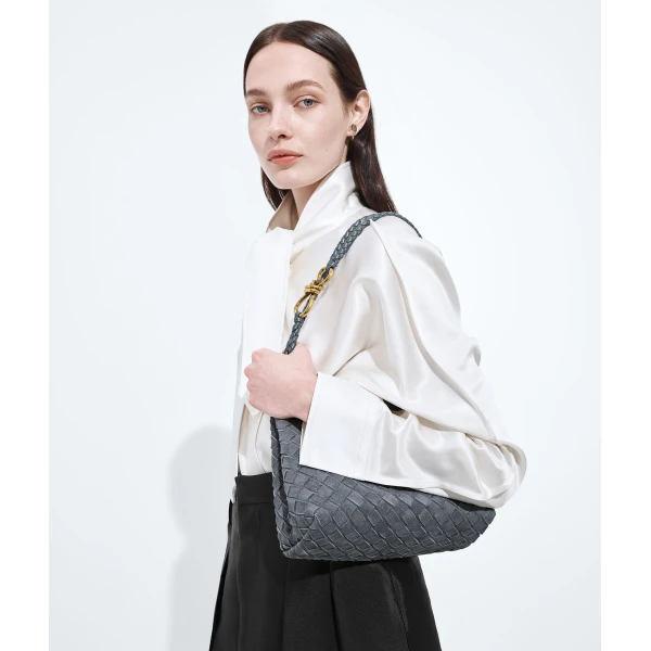 Khaite Women's Small Andiamo in Cloudy indigo/gravel - Multicolour Totes & Top-Handle Bags - The Lotus Tote Bag - Shop at Coveti