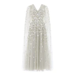 Needle & Thread Camellia Ditsy Cape Sleeve Ankle Gown - Clothing - British Luxury Evening Wear at Coveti