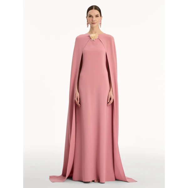 Oscar de la Renta Brooch Embroidered Cape Back Caftan - kimono - American Luxury Evening Wear at Coveti