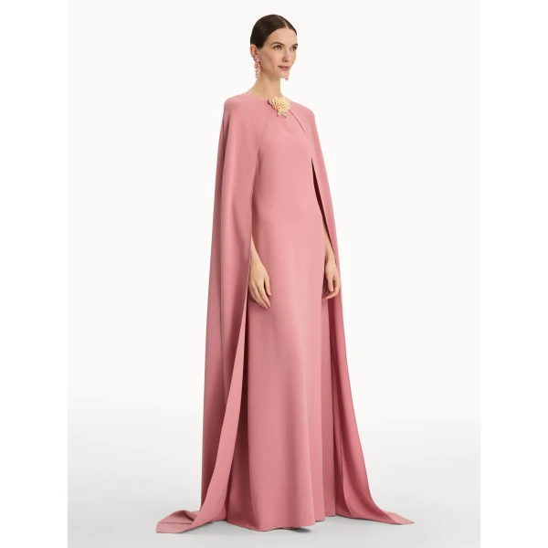 Oscar de la Renta Brooch Embroidered Cape Back Caftan - kimono - American Luxury Evening Wear at Coveti
