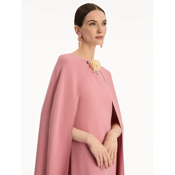 Oscar de la Renta Brooch Embroidered Cape Back Caftan - kimono - American Luxury Evening Wear at Coveti