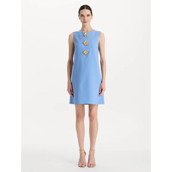 Oscar de la Renta Button Detail Wool Shift Dress - Dresses - American Luxury Evening Wear at Coveti