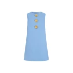 Oscar de la Renta Button Detail Wool Shift Dress - Dresses - American Luxury Evening Wear at Coveti