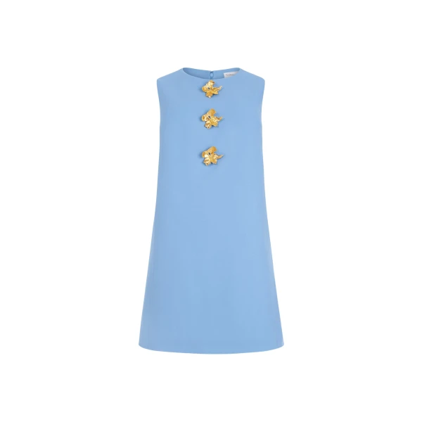Oscar de la Renta Button Detail Wool Shift Dress - Dresses - American Luxury Evening Wear at Coveti