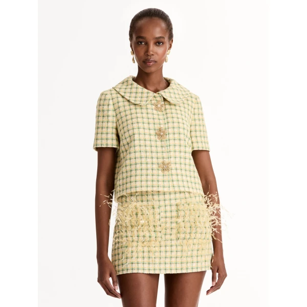 Oscar de la Renta Checked Tweed Jacket - Jackets - American Luxury Evening Wear at Coveti