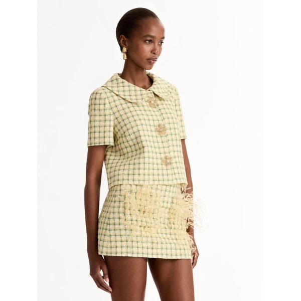 Oscar de la Renta Checked Tweed Jacket - Jackets - American Luxury Evening Wear at Coveti