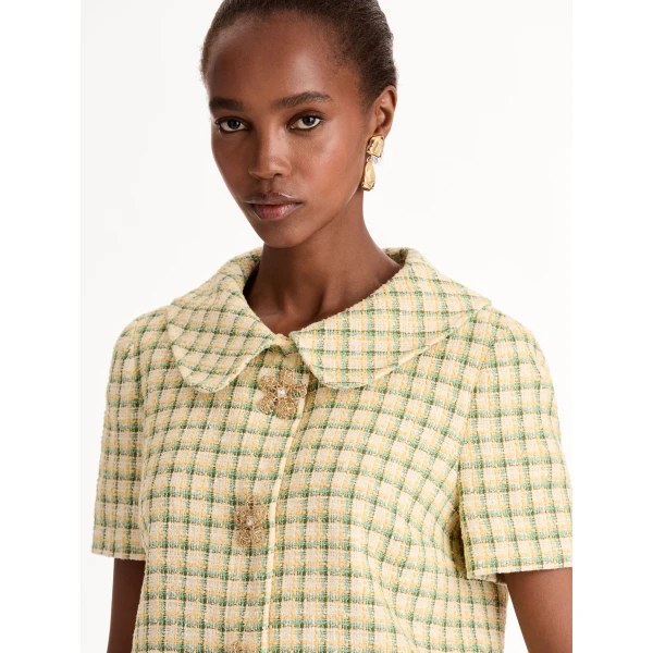 Oscar de la Renta Checked Tweed Jacket - Jackets - American Luxury Evening Wear at Coveti