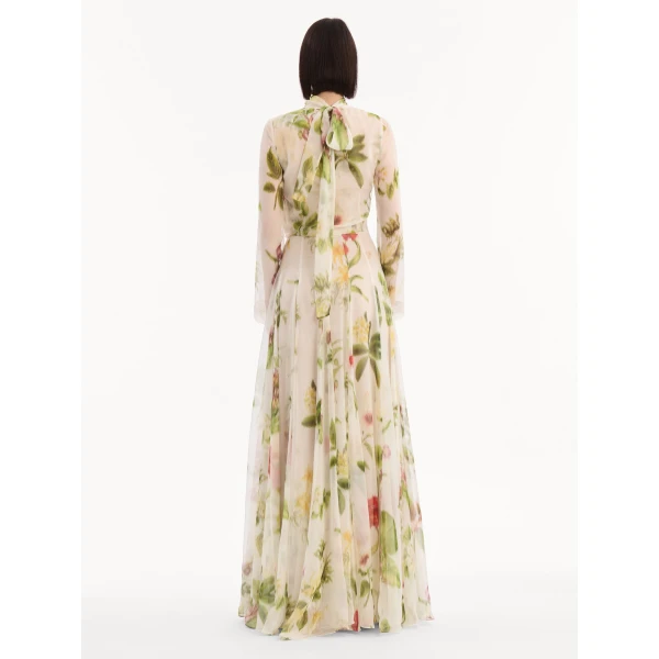Oscar de la Renta Chiné Dominican Mixed Floral Chiffon Gown - Dresses - American Luxury Evening Wear at Coveti