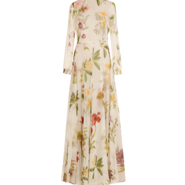 Oscar de la Renta Chiné Dominican Mixed Floral Chiffon Gown - Dresses - American Luxury Evening Wear at Coveti