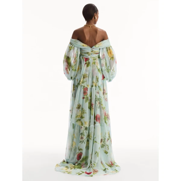 Oscar de la Renta Chiné Dominican Mixed Floral Chiffon Sweetheart Gown - Dresses - American Luxury Evening Wear at Coveti