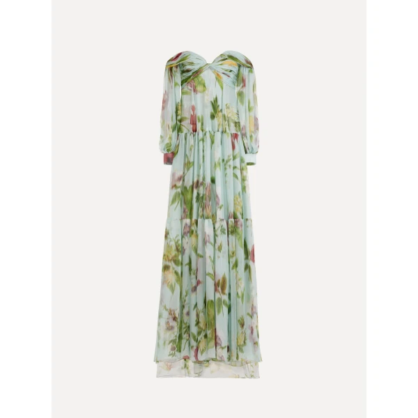 Oscar de la Renta Chiné Dominican Mixed Floral Chiffon Sweetheart Gown - Dresses - American Luxury Evening Wear at Coveti
