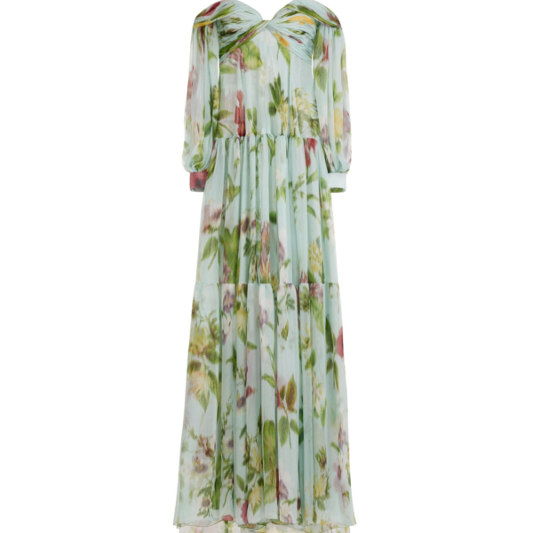 Oscar de la Renta Chiné Dominican Mixed Floral Chiffon Sweetheart Gown - Dresses - American Luxury Evening Wear at Coveti