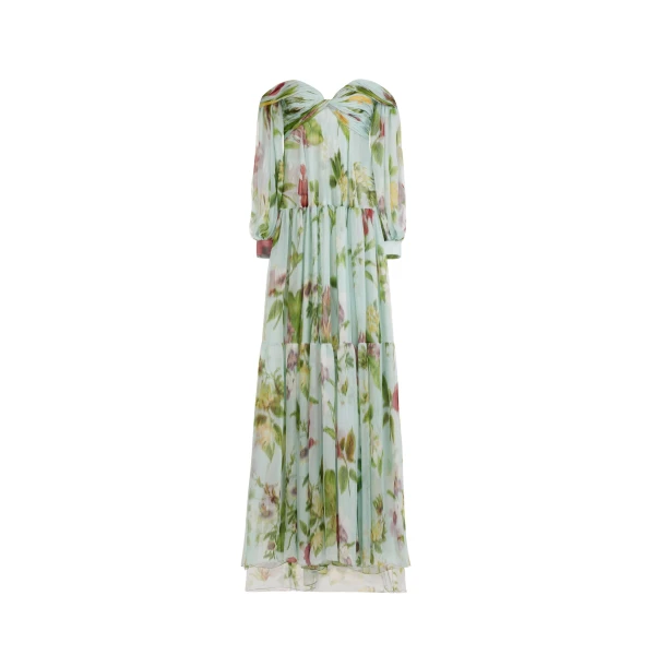 Oscar de la Renta Chiné Dominican Mixed Floral Chiffon Sweetheart Gown - Dresses - American Luxury Evening Wear at Coveti