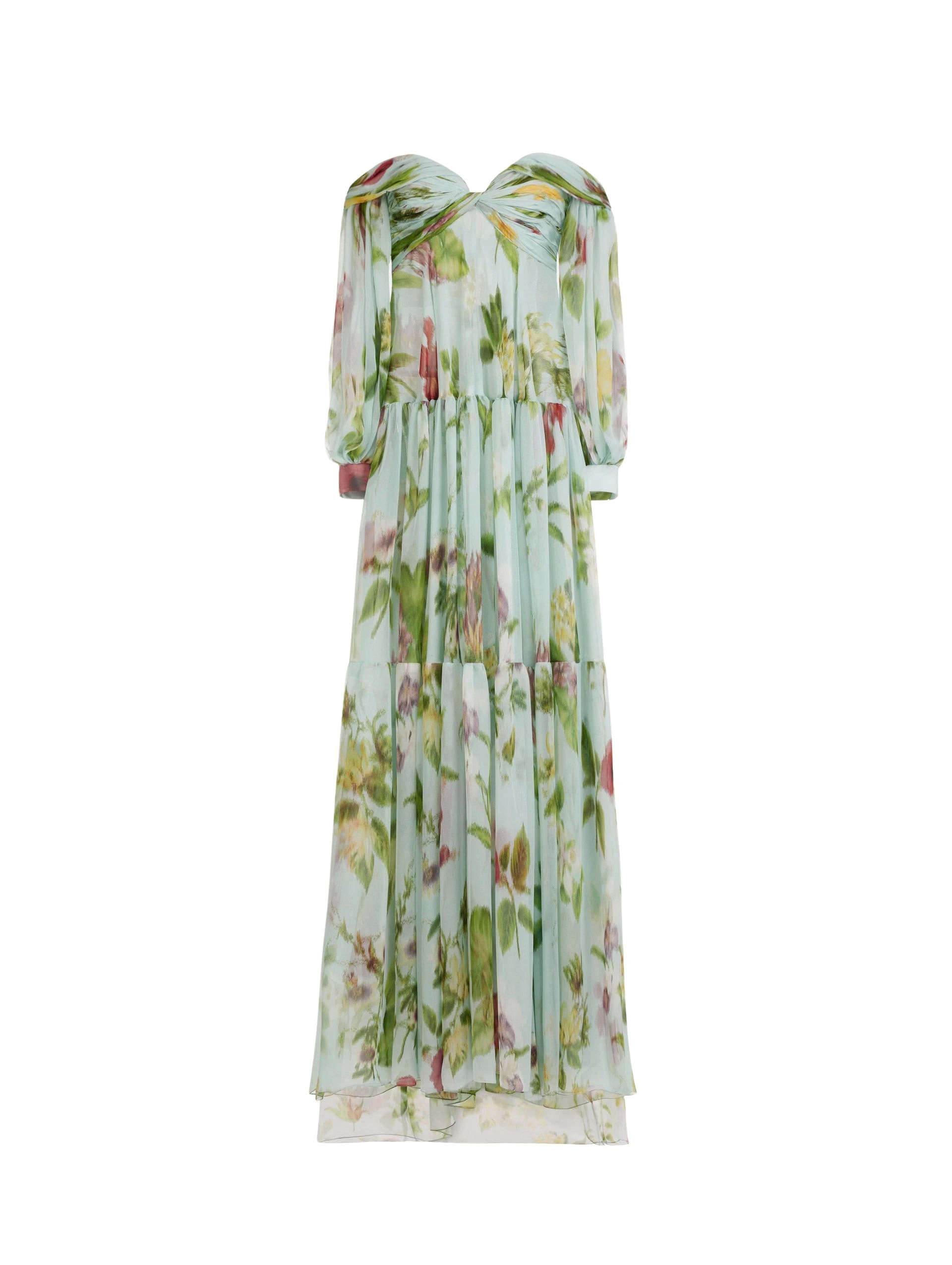 Oscar-de-la-Renta-Chine-Dominican-Mixed-Floral-Chiffon-Sweetheart-Gown-Dresses83881_nobg Oscar de la Renta Chiné Dominican Mixed Floral Chiffon Sweetheart Gown - Dresses - American Luxury Evening Wear at Coveti