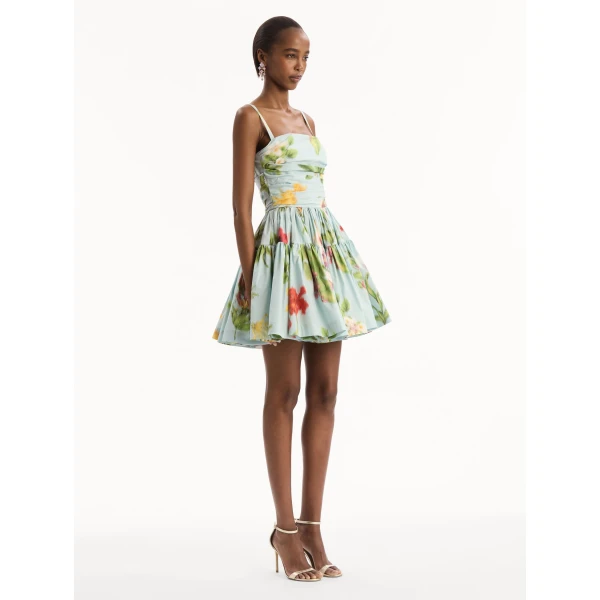 Oscar de la Renta Chiné Dominican Mixed Floral Cotton Poplin Tiered Dress - Dresses - American Luxury Evening Wear at Coveti