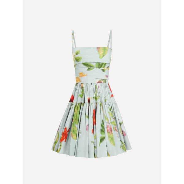 Oscar de la Renta Chiné Dominican Mixed Floral Cotton Poplin Tiered Dress - Dresses - American Luxury Evening Wear at Coveti