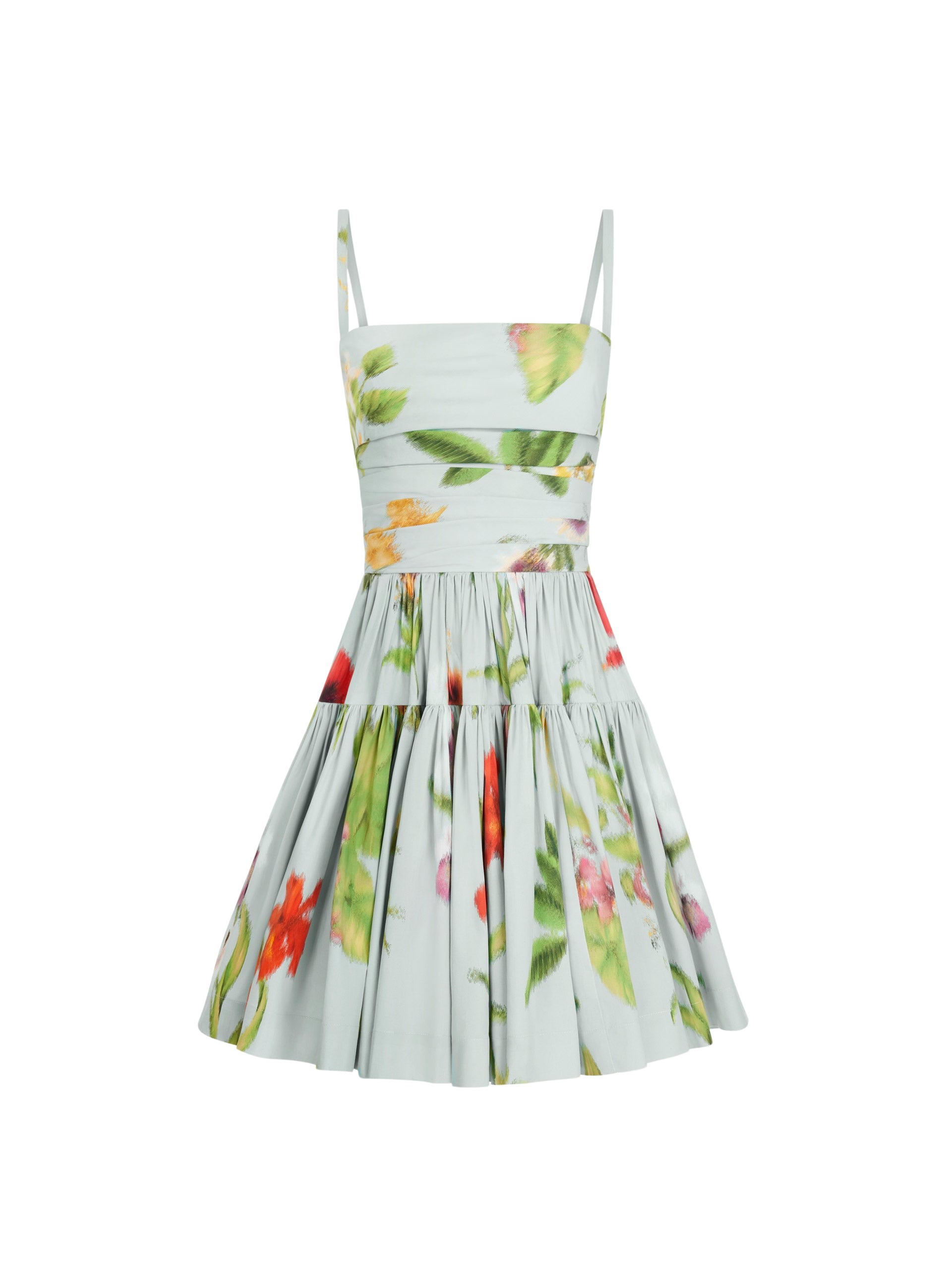 Oscar de la Renta Chiné Dominican Mixed Floral Cotton Poplin Tiered Dress