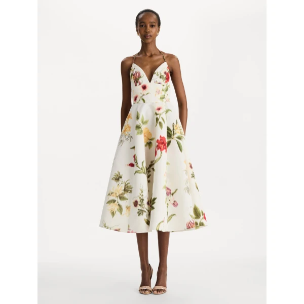 Oscar de la Renta Chiné Dominican Mixed Floral Faille Cocktail Dress - Dresses - American Luxury Evening Wear at Coveti