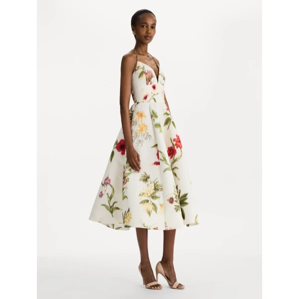 Oscar de la Renta Chiné Dominican Mixed Floral Faille Cocktail Dress - Dresses - American Luxury Evening Wear at Coveti