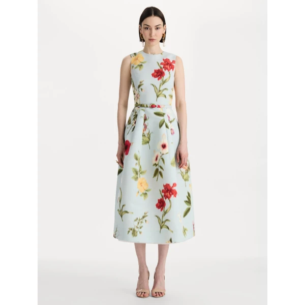 Oscar de la Renta Chiné Dominican Mixed Floral Faille Dress - Dresses - American Luxury Evening Wear at Coveti