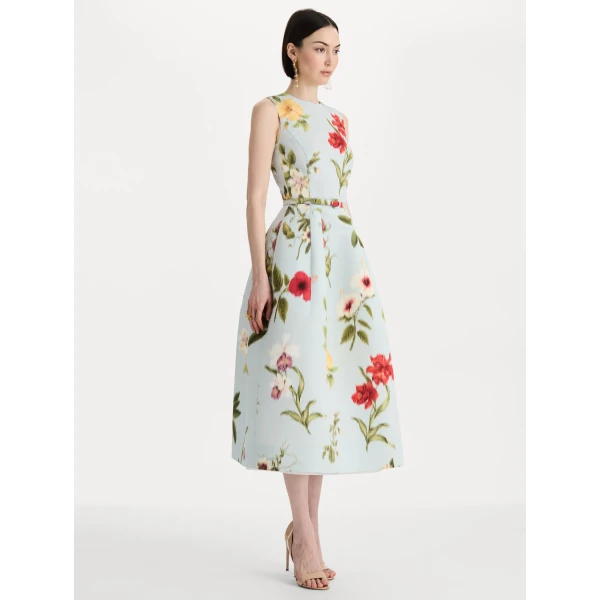 Oscar de la Renta Chiné Dominican Mixed Floral Faille Dress - Dresses - American Luxury Evening Wear at Coveti