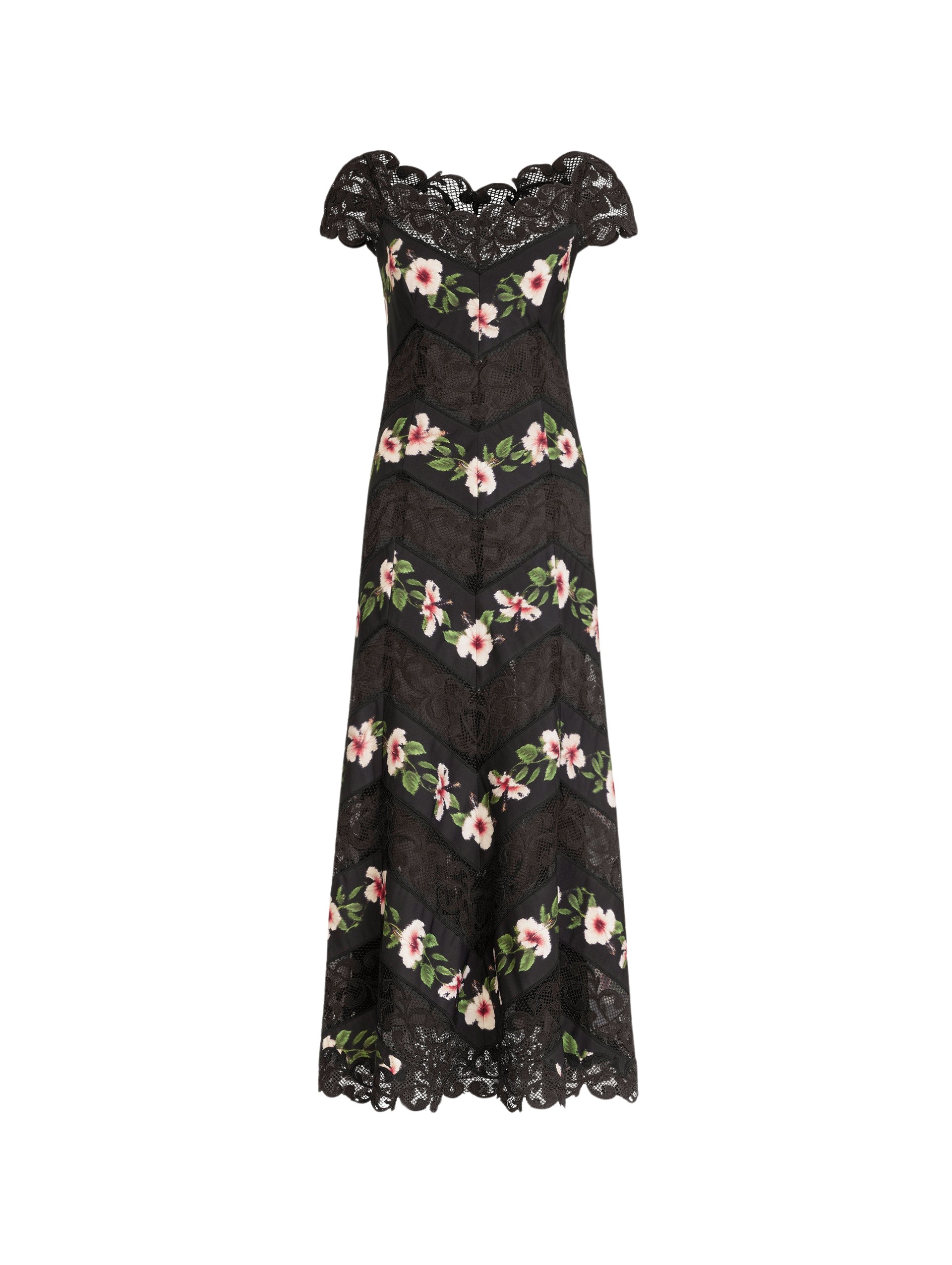 Oscar de la Renta Chiné Hibiscus Striped Faille Midi Dress