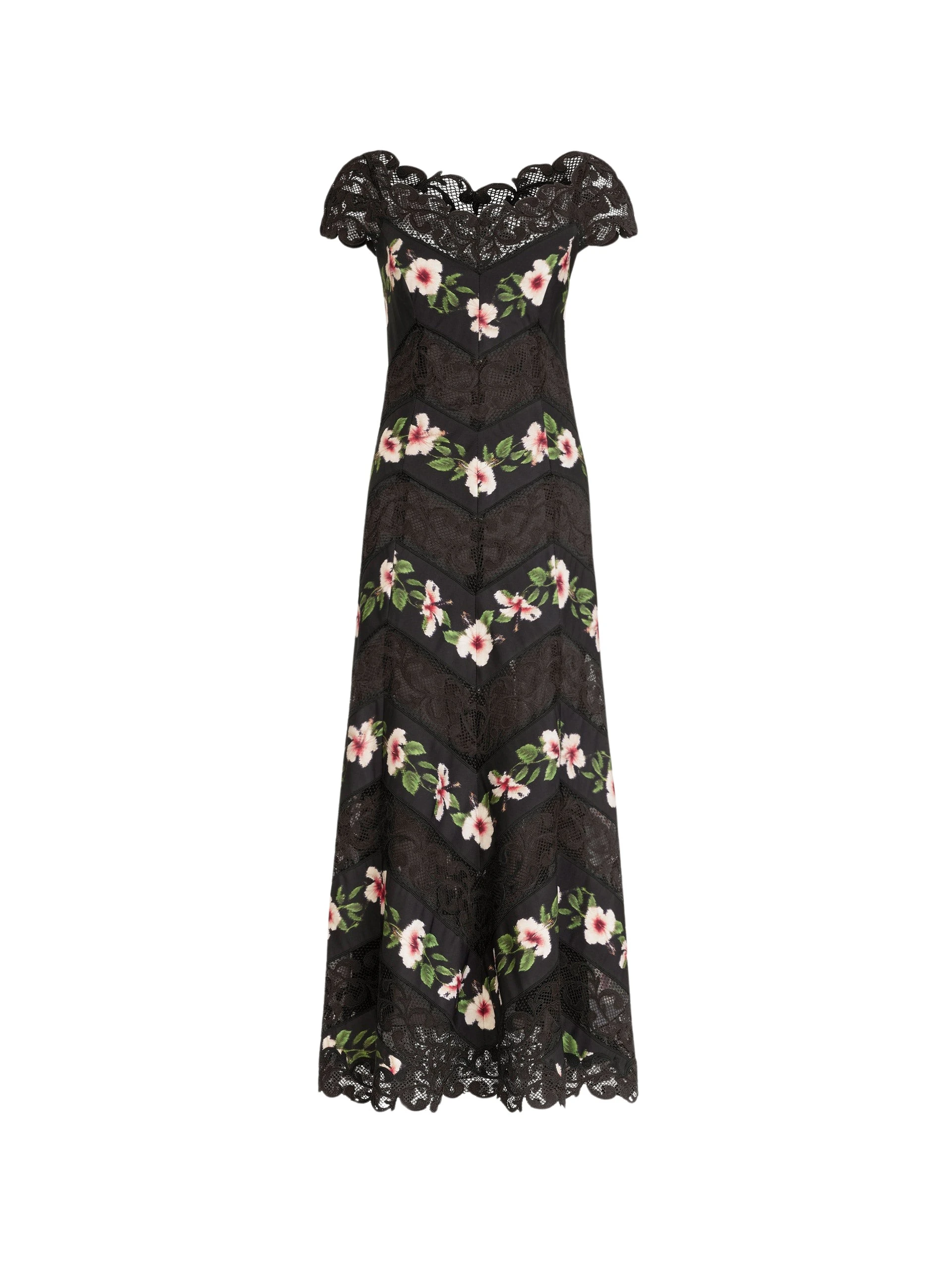 Oscar-de-la-Renta-Chine-Hibiscus-Striped-Faille-Midi-Dress-Dresses77590_nobg Oscar de la Renta Chiné Hibiscus Striped Faille Midi Dress - Dresses - American Luxury Evening Wear at Coveti
