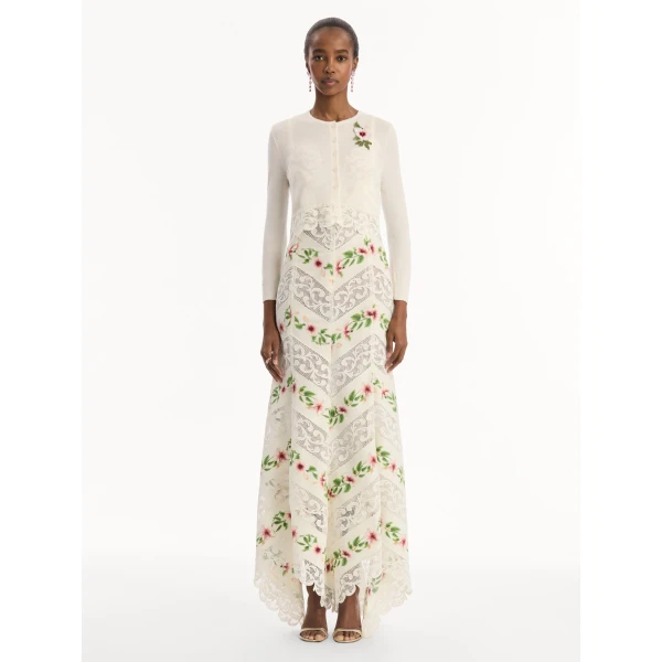 Oscar de la Renta Chiné Hibiscus Threadwork Cropped Cardigan - Knitwear - American Luxury Evening Wear at Coveti