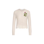 Oscar de la Renta Chiné Hibiscus Threadwork Cropped Cardigan - Knitwear - American Luxury Evening Wear at Coveti