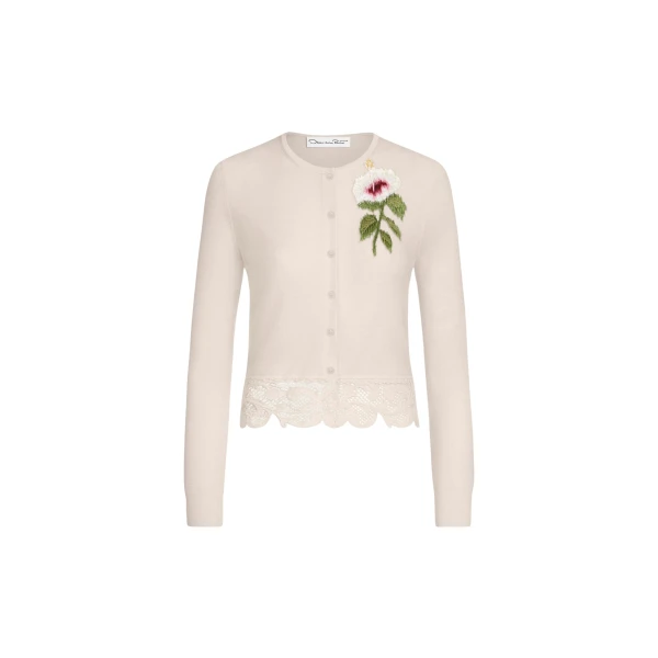 Oscar de la Renta Chiné Hibiscus Threadwork Cropped Cardigan - Knitwear - American Luxury Evening Wear at Coveti