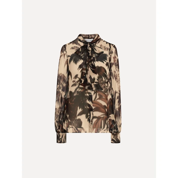 Oscar de la Renta Chiné Palm Leaves Chiffon Blouse - Tops - American Luxury Evening Wear at Coveti