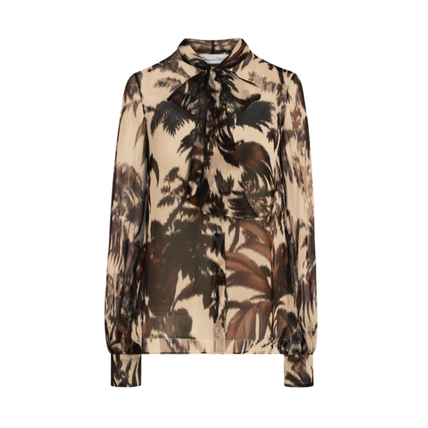 Oscar de la Renta Chiné Palm Leaves Chiffon Blouse - Tops - American Luxury Evening Wear at Coveti