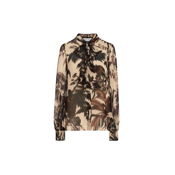 Oscar de la Renta Chiné Palm Leaves Chiffon Blouse - Tops - American Luxury Evening Wear at Coveti