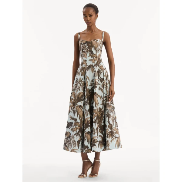 Oscar de la Renta Chiné Palm Leaves Cotton Poplin Dress - Dresses - American Luxury Evening Wear at Coveti