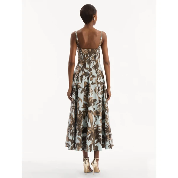 Oscar de la Renta Chiné Palm Leaves Cotton Poplin Dress - Dresses - American Luxury Evening Wear at Coveti