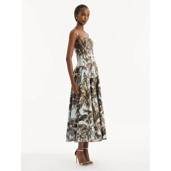Oscar de la Renta Chiné Palm Leaves Cotton Poplin Dress - Dresses - American Luxury Evening Wear at Coveti